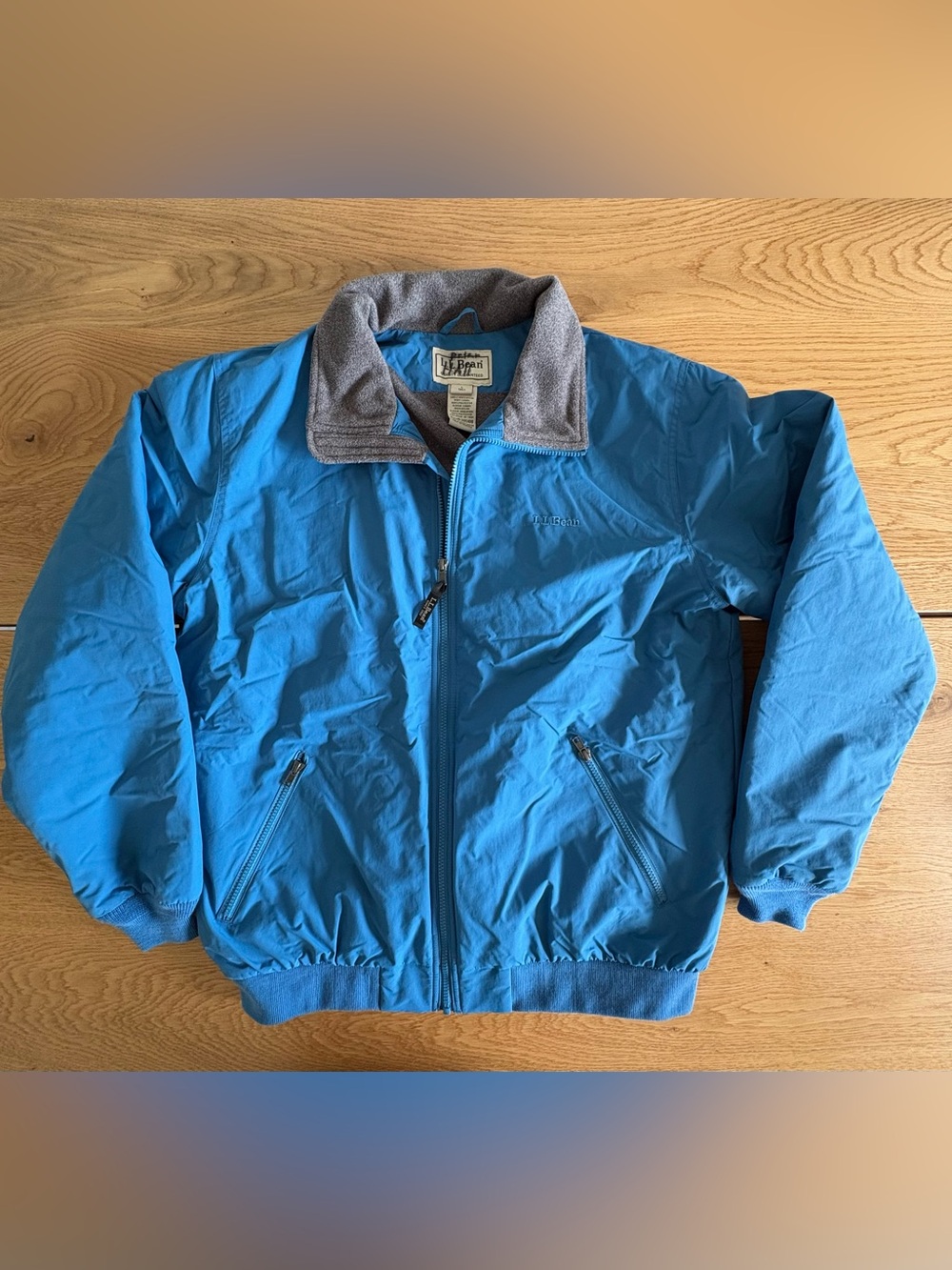 L.L. Bean Fleece Lined Warm Up Jacket Blue Men Large Tall Nylon Zip Bomber